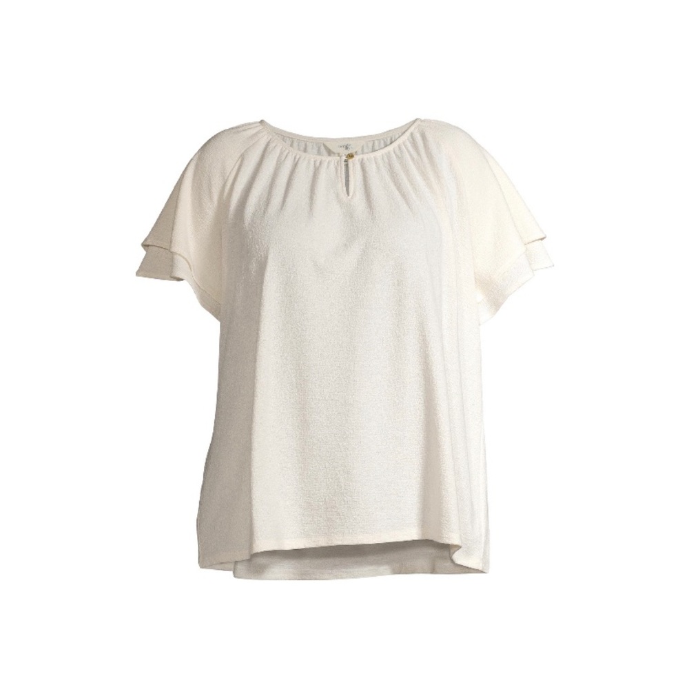 Delicate Ivory Textured Ruffle Sleeve Peasant Top